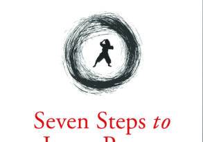 Book cover titled "seven steps to inner power" featuring a swirling brushstroke circle with a silhouette of a person in a martial arts pose.