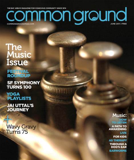 Cover of Common Ground magazine's June 2011 issue, featuring a close-up image of brass trumpet valves with a focus on music-themed articles.