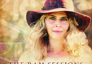 Album cover featuring a woman with blonde hair and green eyes, wearing a brown hat, with a textured, yellow and brown overlay and text "The Ram Sessions, Carrie Grossman.