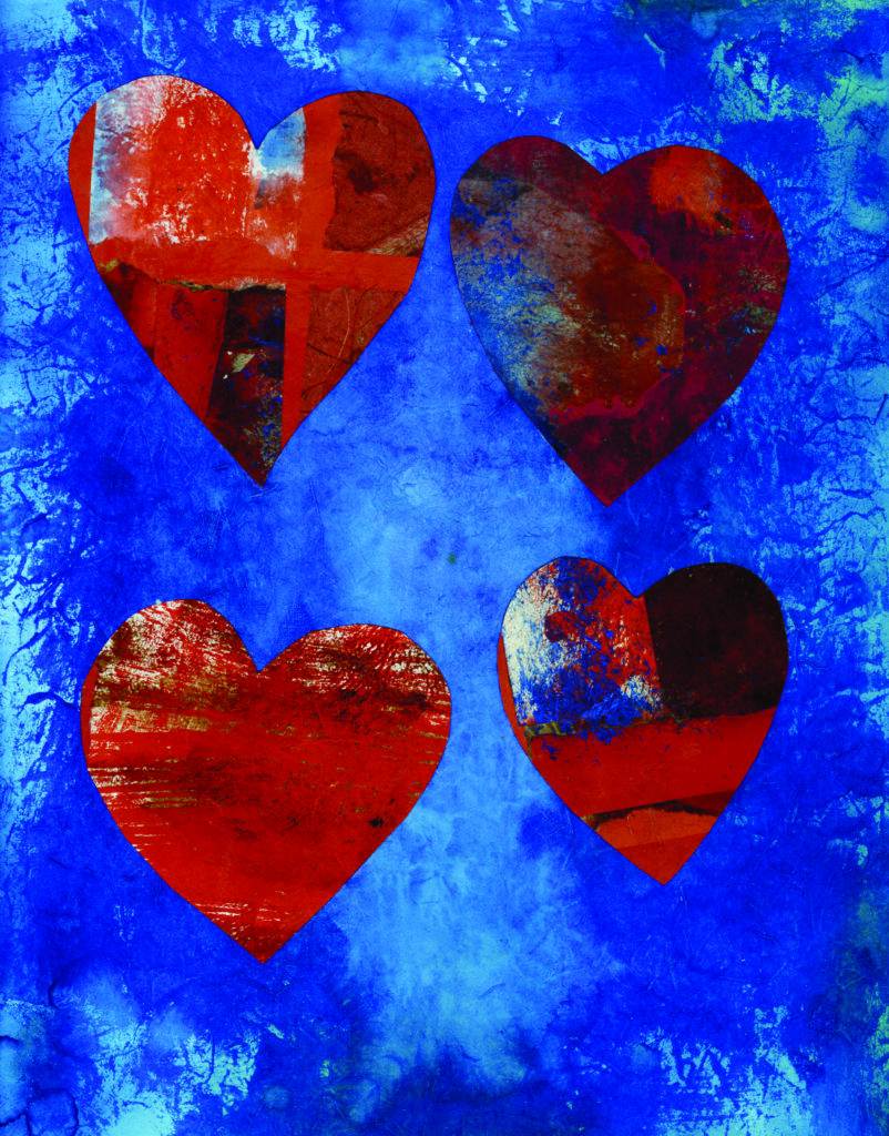 four hearts on the blue background