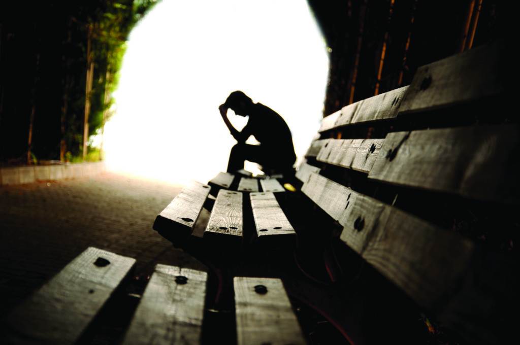 several benches and man sitting