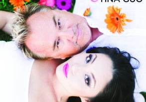 Album cover "Inner Passion" featuring Peter Kater and Tina Guo lying in a field of flowers, looking upwards.