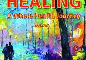 Colorful book cover for "Sweet Healing: A Whole Health Journey, Book One" by Michael Bedar, featuring a vibrant painting of two people walking in a luminous, abstract park.