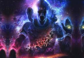 Digital artwork of a cosmic figure resembling a deity surrounded by vibrant nebula-like colors and mystical elements in a dark space setting, embodying the essence of visionary art.