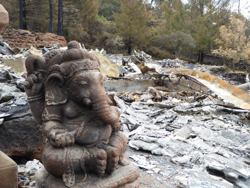 Ganesha statuary in the midst of the rubble