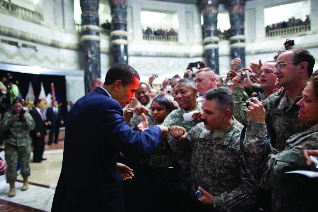 Obama with soldiers in Iraq, April 2009