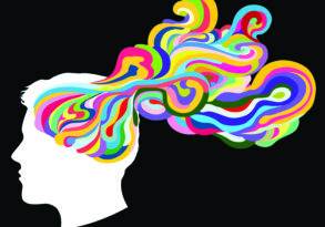 Silhouette of a human head in profile with vibrant, multicolored waves flowing from the brain, symbolizing creativity enhancement, against a black background.